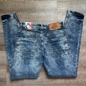 Akademiks Jeanius Flex Fit Slim Jeans 30x32 Blue Acid Wash Distressed Grunge NEW